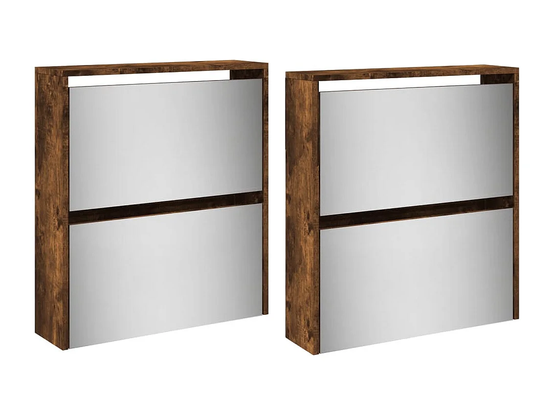 Scarpiera a specchio con 4 livelli rovere affumicato 63x17x134 cm