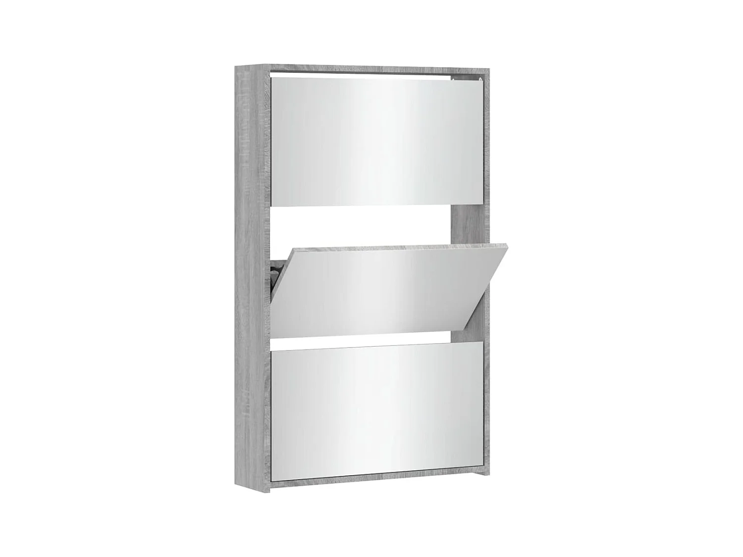 Scarpiera a 3 ripiani con specchio Sonoma grigio 63x17x102,5 cm