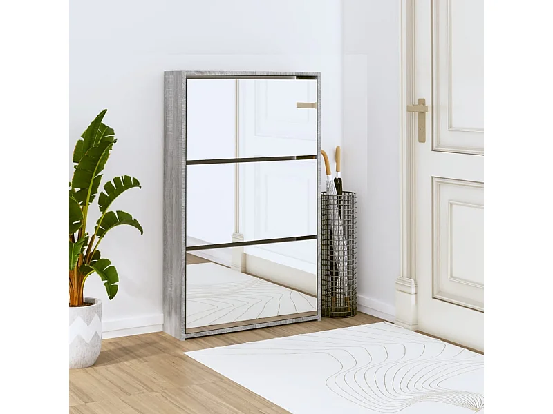 Armoire à chaussures miroir 3 niveaux Sonoma gris 63x17x102,5cm