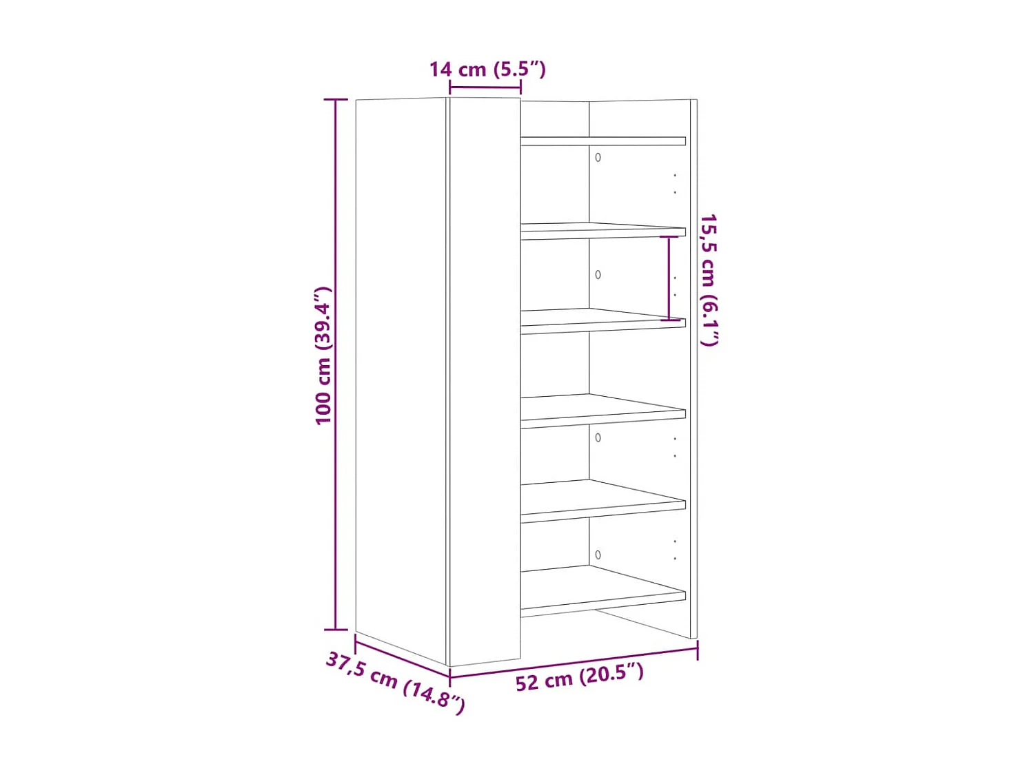 Schuhschrank Räuchereiche 52x37,5x100cm, Holzwerkstoff