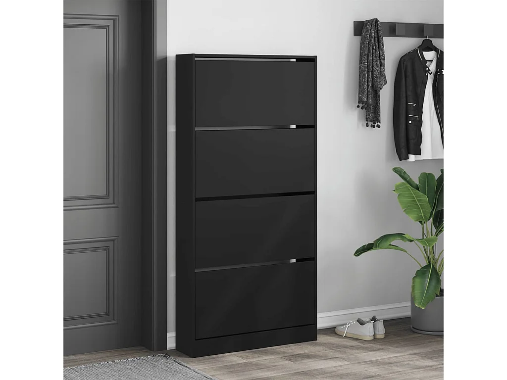 Armoire à chaussures 4 tiroirs rabattables noir 80x21x163,5 cm