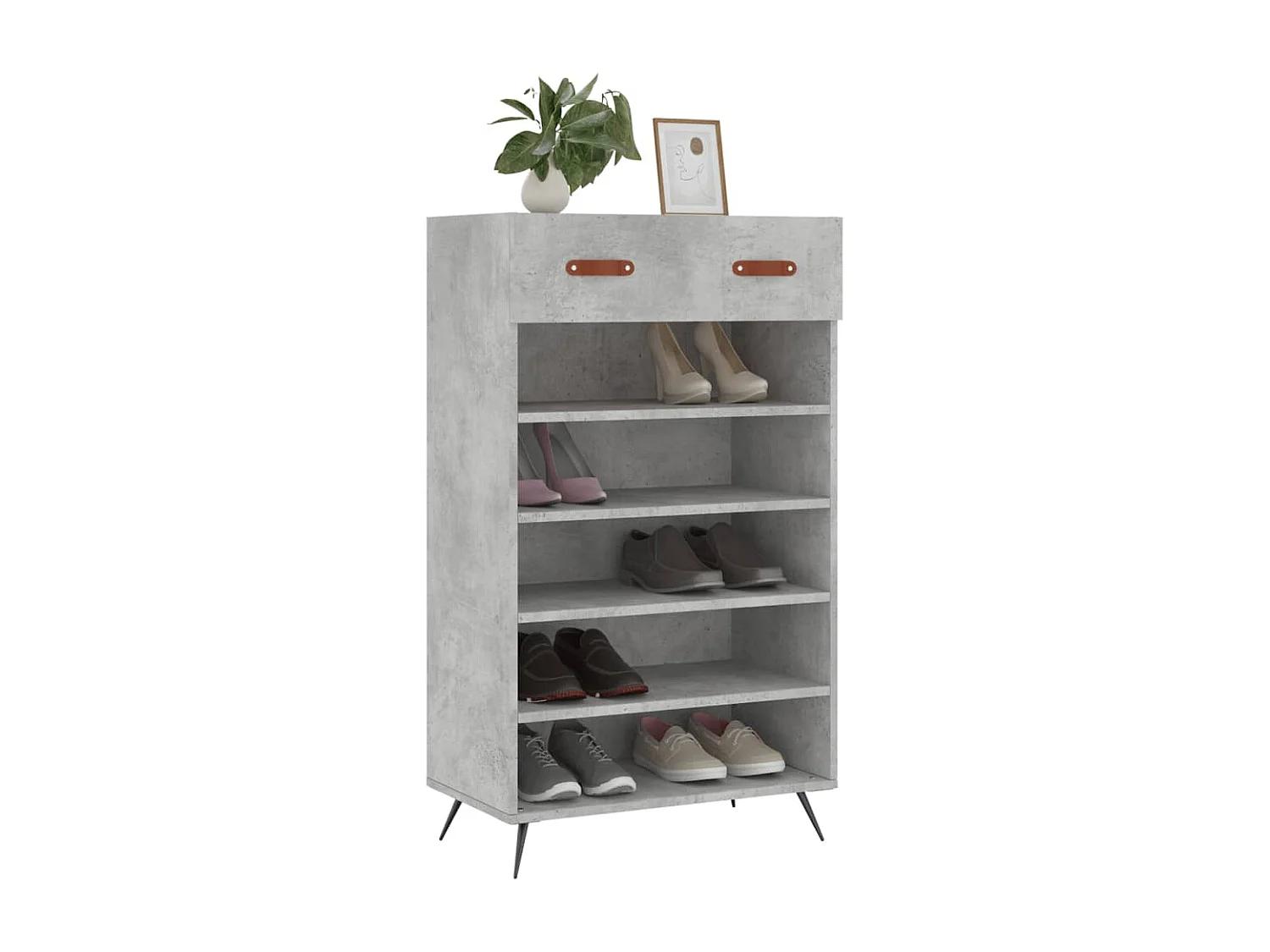 Betongrauer Schuhschrank 60x35x105 cm, Holzwerkstoff