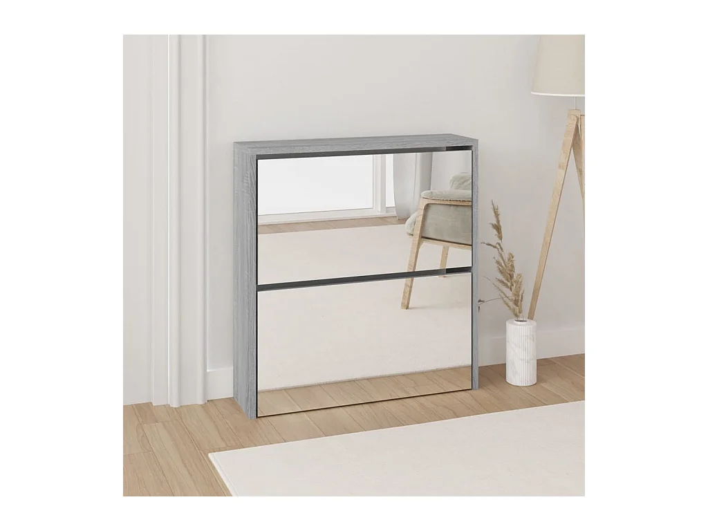 Armoire à chaussures miroir 2 niveaux Sonoma gris 63x17x67 cm