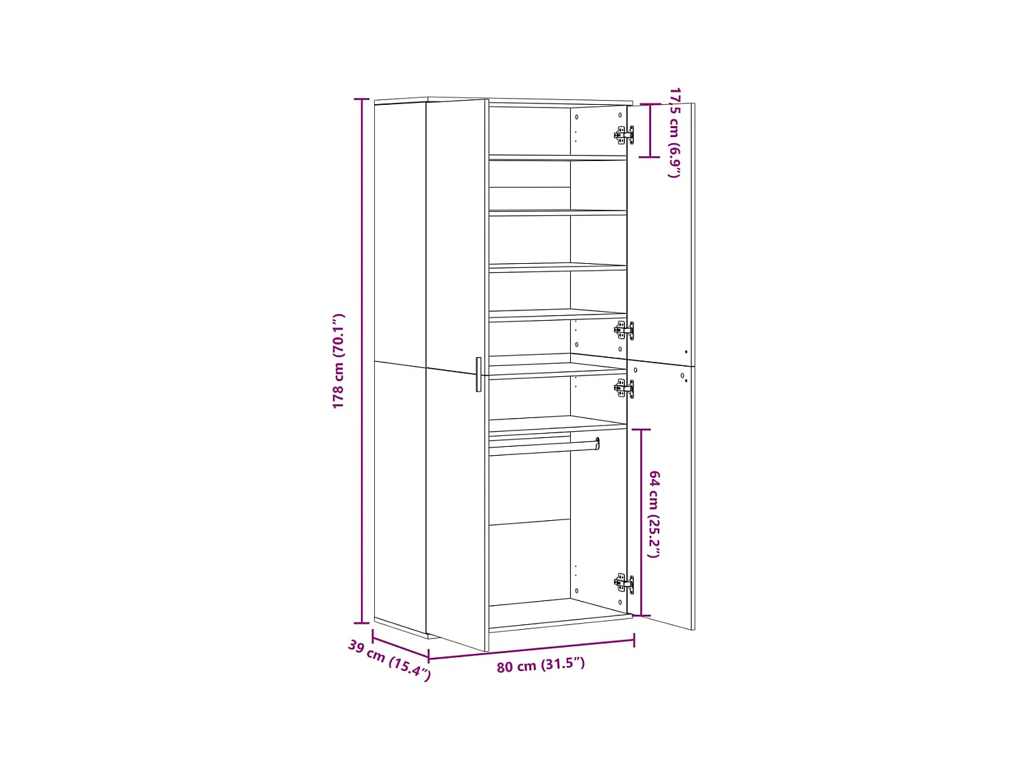 Gerookt eiken schoenenkast 80x39x178 cm samengesteld hout