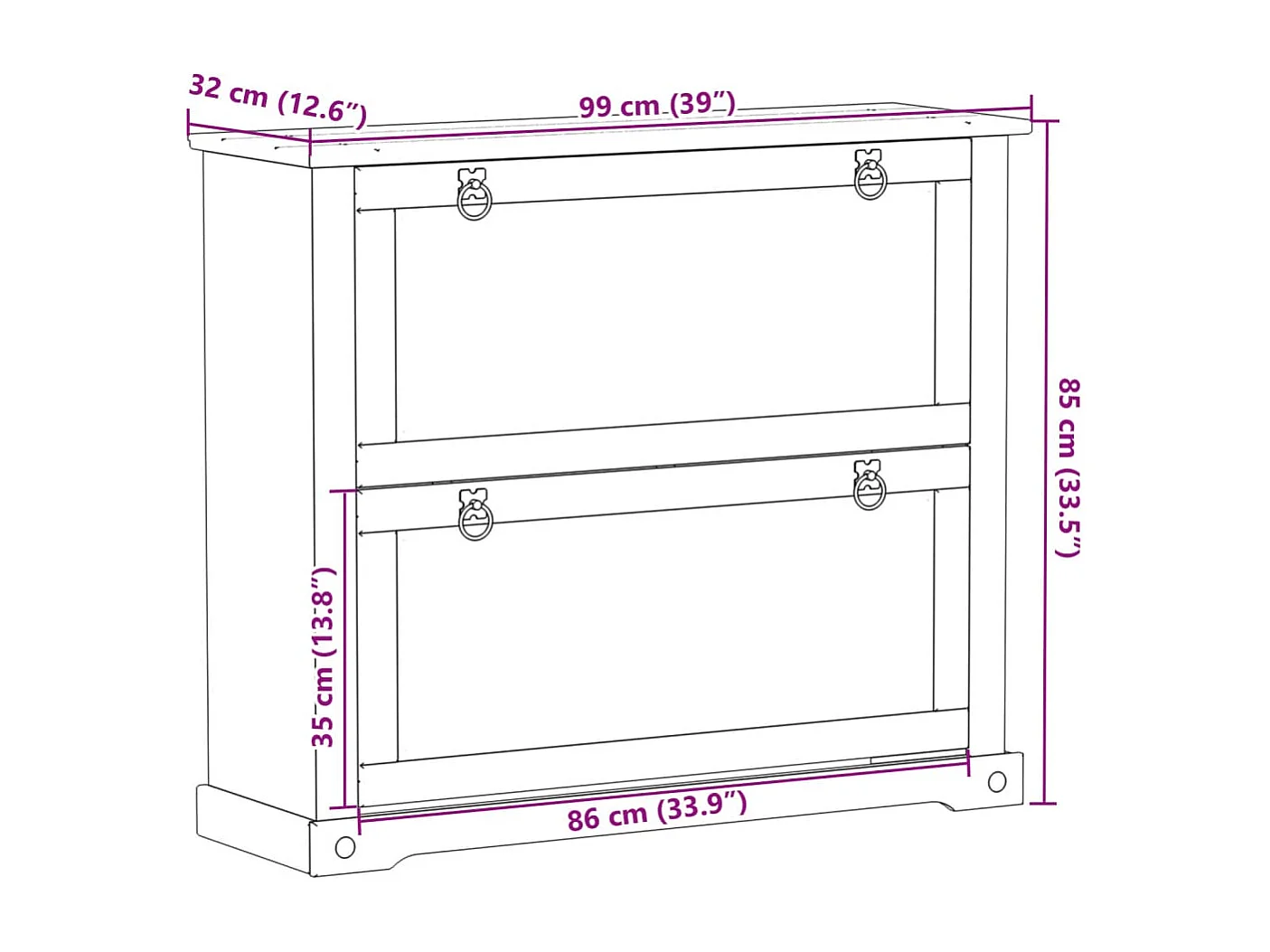 Armoire à chaussures Corona 99x32x85 cm bois de pin massif