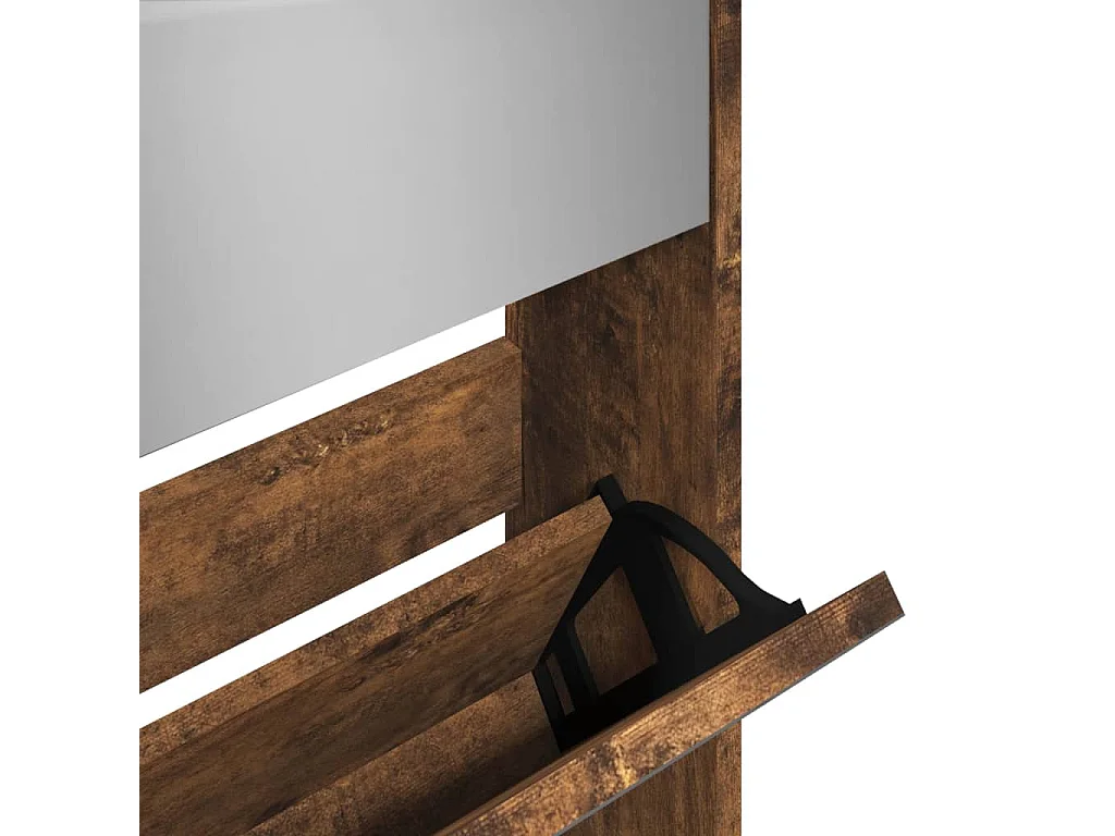 Verspiegelter Schuhschrank, 5 Ebenen, Räuchereiche, 63 x 17 x 169,5 cm
