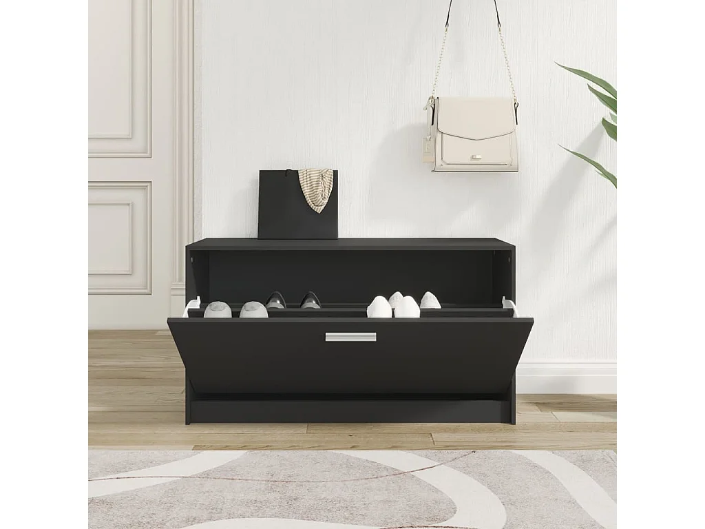 Banc à chaussures Noir 80x24x45 cm Bois d'ingénierie
