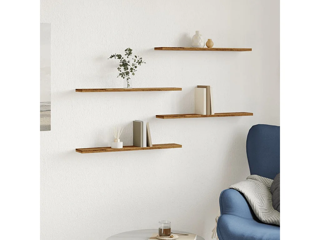 Bücherregalplatten, 4 Stück, Altholz, Holzwerkstoff