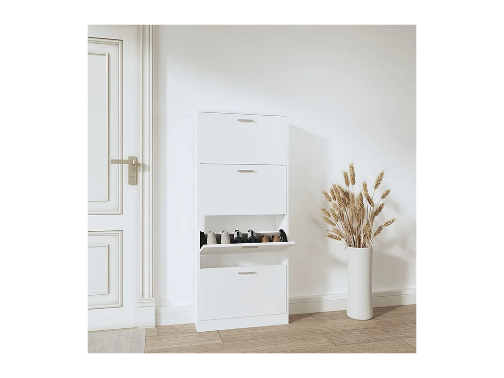 Schoenenkast Wit 59x17x150 cm Bewerkt hout