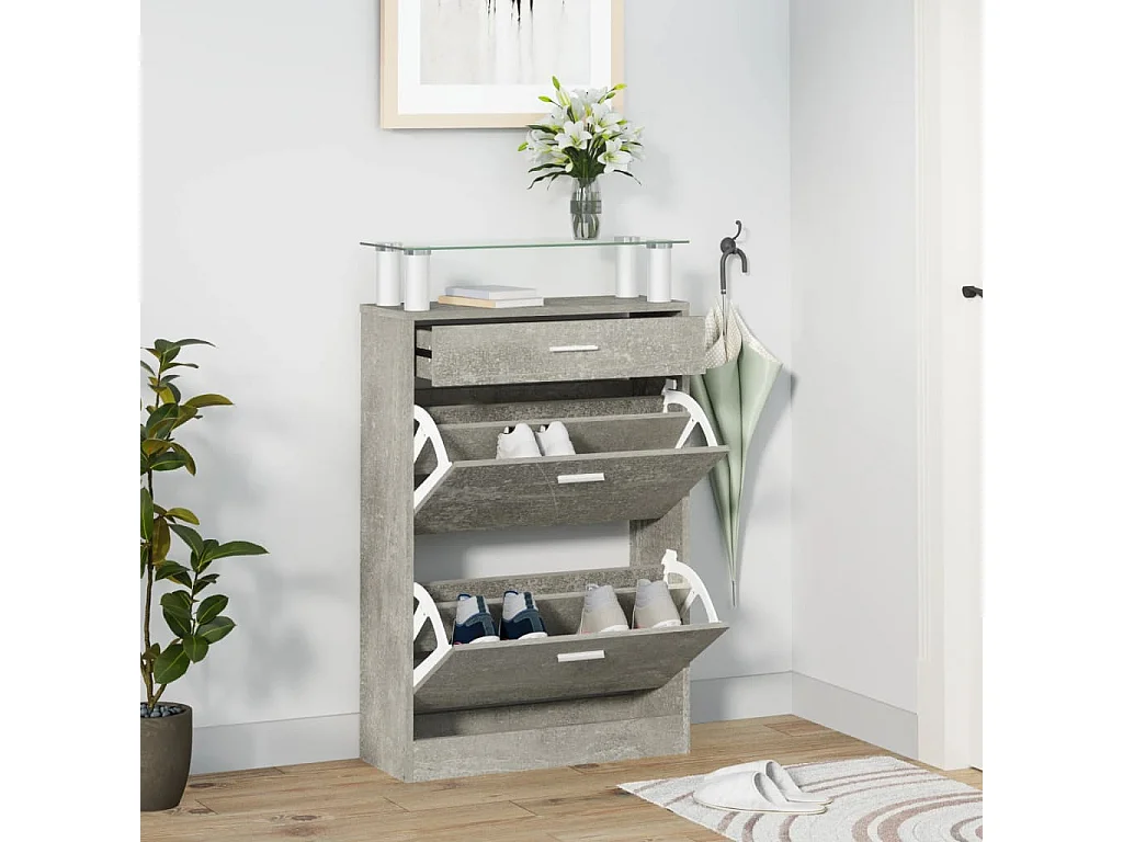 Zapatero Gris cemento 63x24x104 cm Madera contrachapada