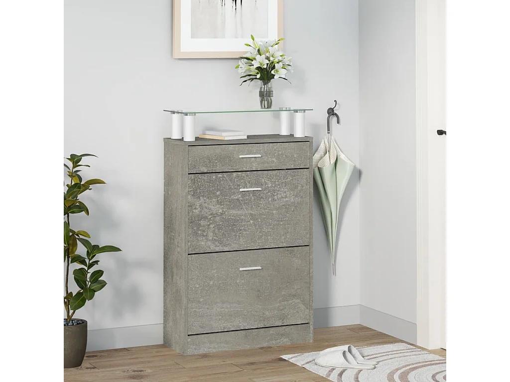 Zapatero Gris cemento 63x24x104 cm Madera contrachapada