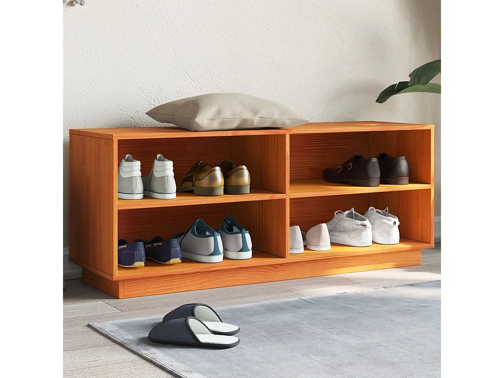 Brauner Wachsschuhschrank 110x34x45 cm aus massivem Kiefernholz