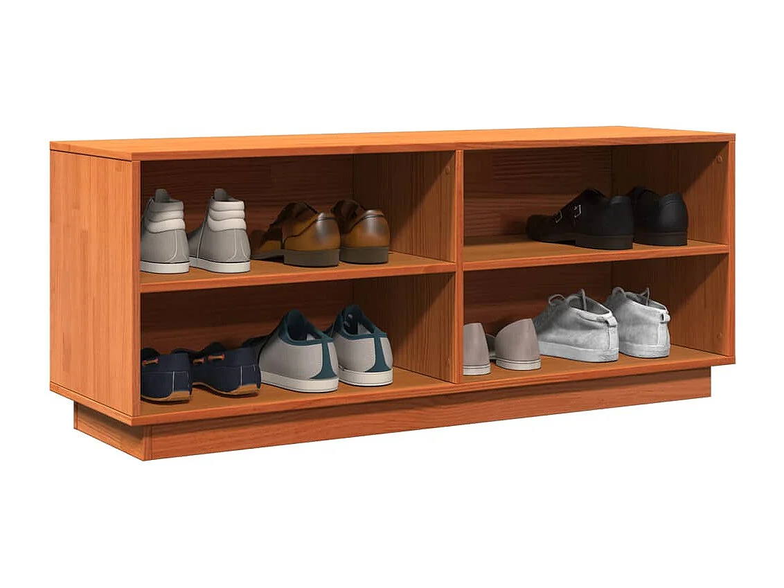 Brauner Wachsschuhschrank 110x34x45 cm aus massivem Kiefernholz