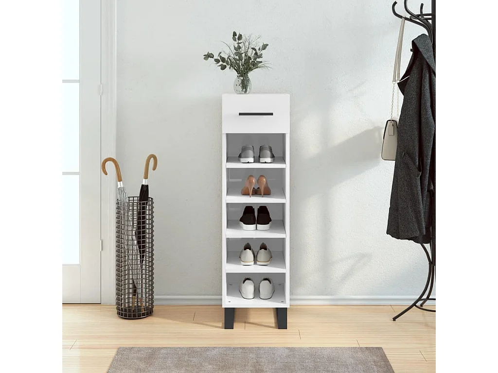 Schuhschrank, glänzend weiß, 30 x 35 x 105 cm, Holzwerkstoff