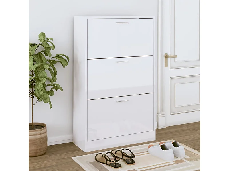 Scarpiera Bianco lucido 63x24x103 cm MDF
