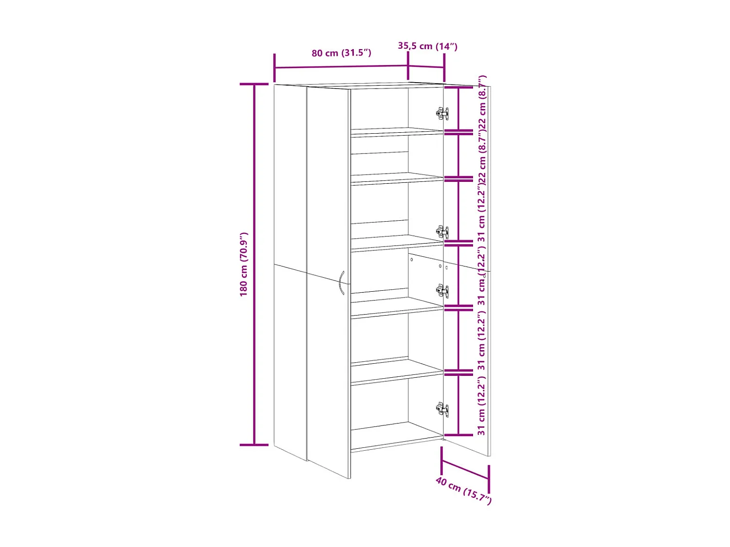 Zapatero madera vieja 80x35,5x180cm madera contrachapada