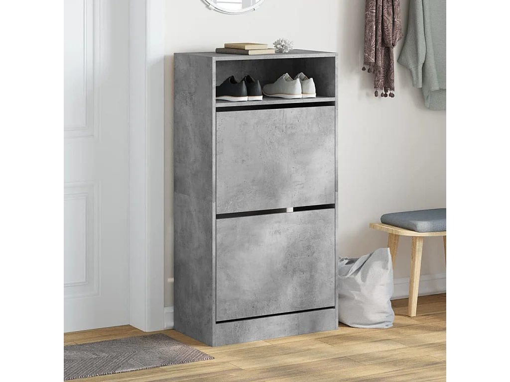 Armoire à chaussures gris béton 60x34x116 cm bois d'ingénierie