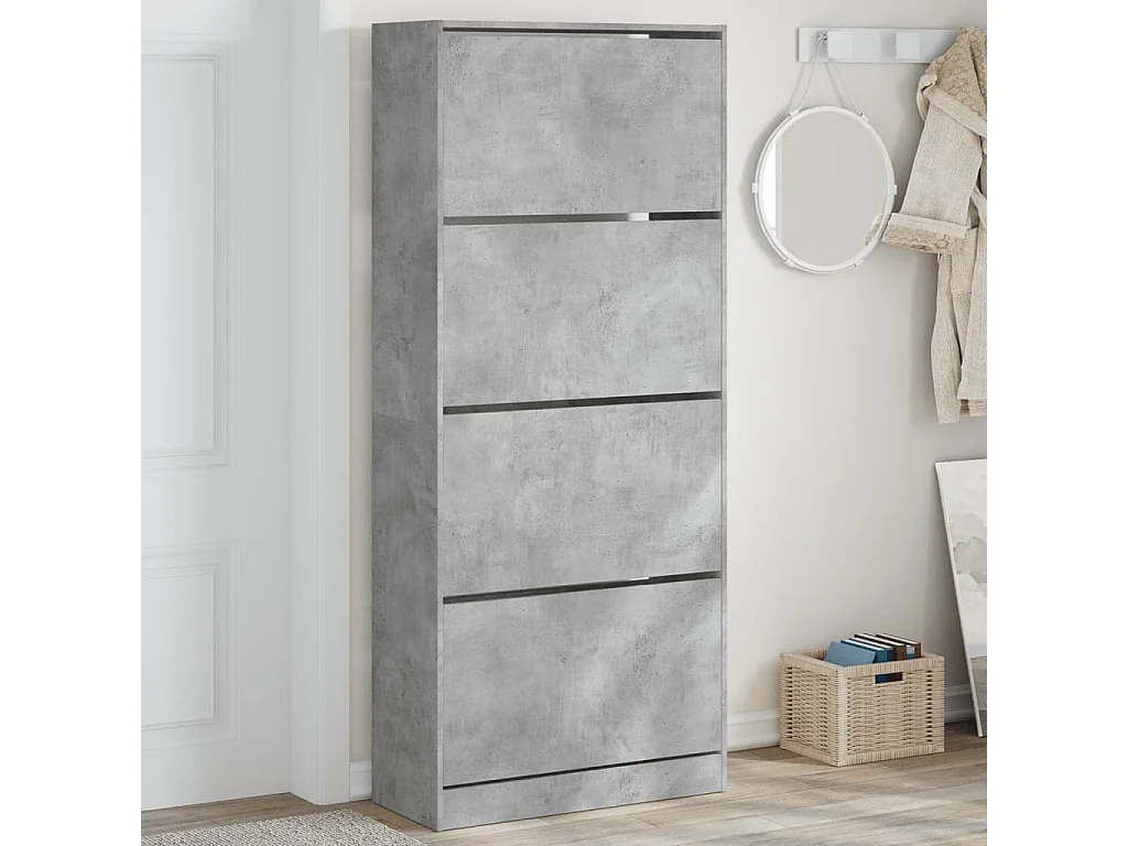 Betongrauer Schuhschrank mit 4 klappbaren Schubladen