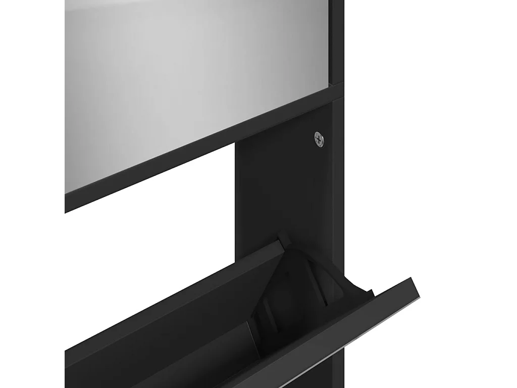 Armoire à chaussures avec miroir à 4 niveaux noir 63x17x134 cm