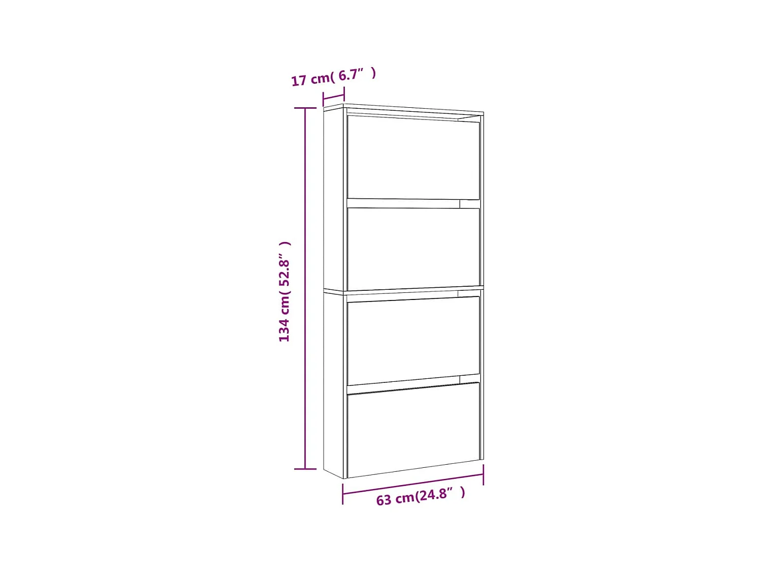 Armoire à chaussures avec miroir à 4 niveaux noir 63x17x134 cm