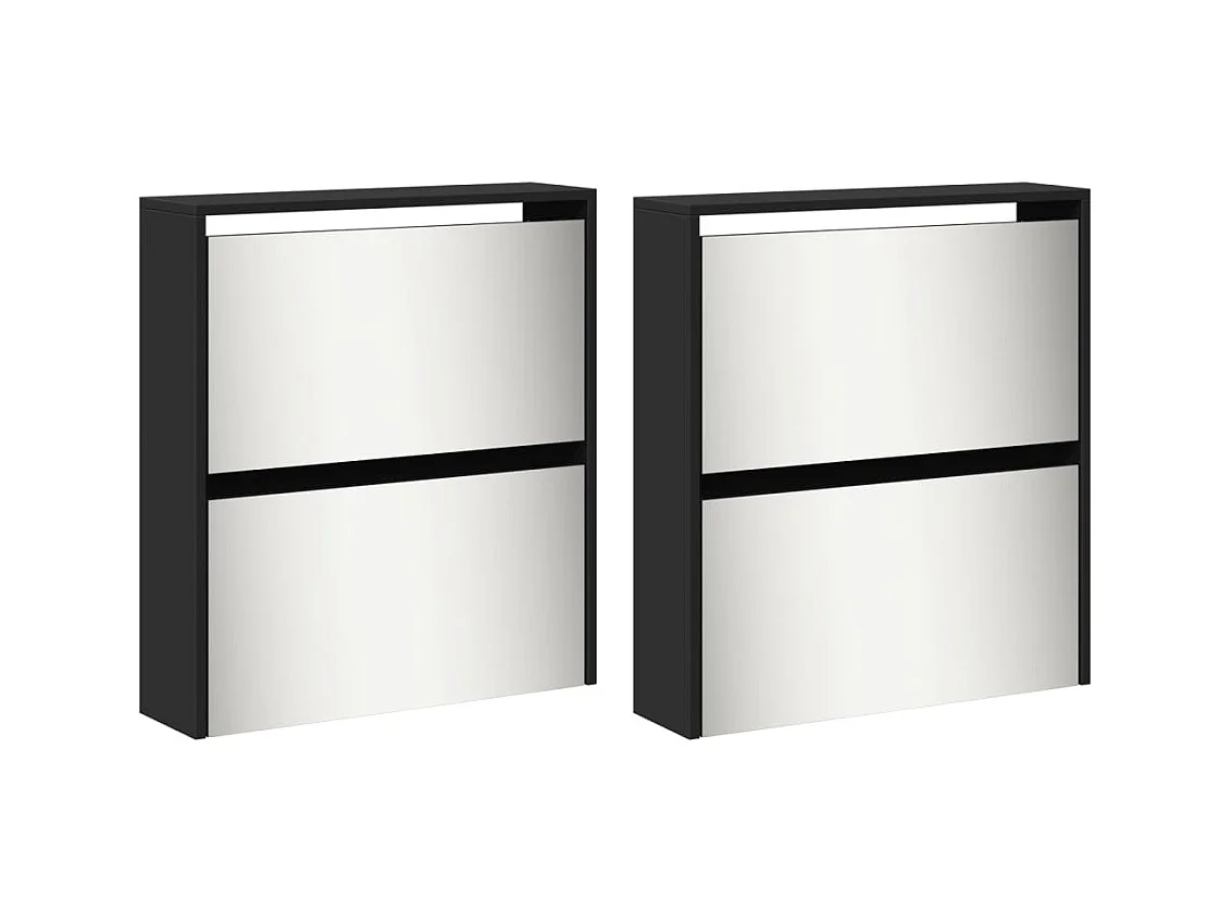 Armoire à chaussures avec miroir à 4 niveaux noir 63x17x134 cm