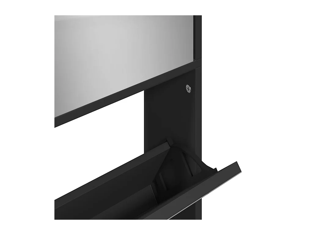 Armoire à chaussures avec miroir à 4 niveaux noir 63x17x134 cm