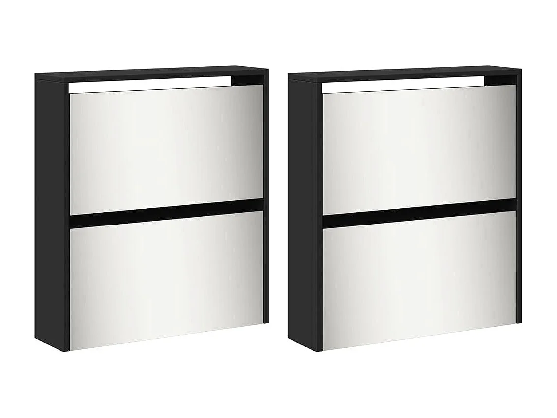 Scarpiera con specchio su 4 livelli nera 63x17x134 cm