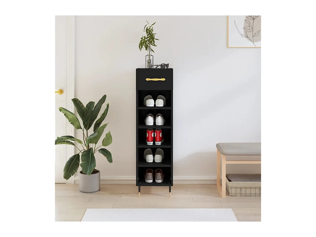 Schoenenkast zwart 30x35x105 cm samengesteld hout
