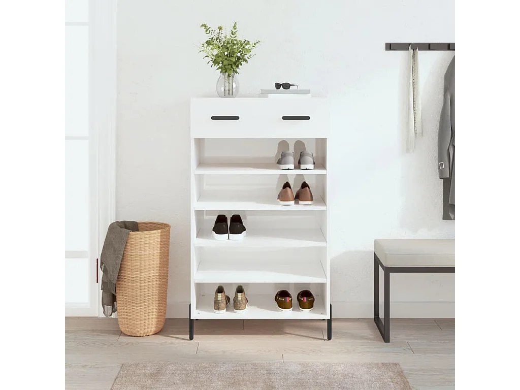 Schuhschrank, glänzend weiß, 60 x 35 x 105 cm, Holzwerkstoff