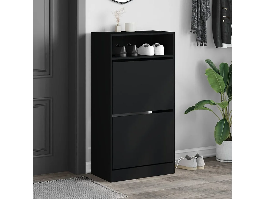 Armoire à chaussures noir 60x34x116 cm bois d'ingénierie