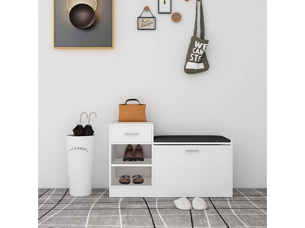 Banc à chaussures Blanc 94,5x31x57 cm Bois d'ingénierie