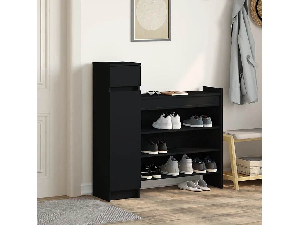 Schoenenkast zwart 100,5x28x100 cm samengesteld hout