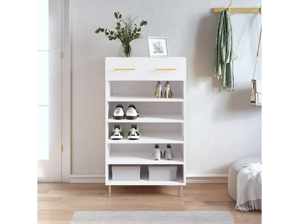 Armoire à chaussure Blanc brillant 60x35x105 cm Bois ingénierie