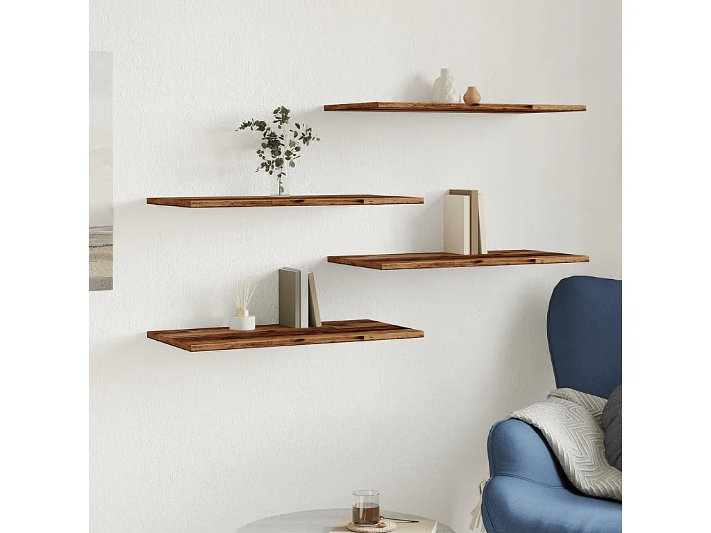 Étagères murales 4 pcs vieux bois 60x30x1,5cm bois d'ingénierie