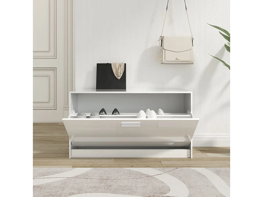 Banco para sapatos branco brilhante 80x24x45 cm Madeira trabalhada