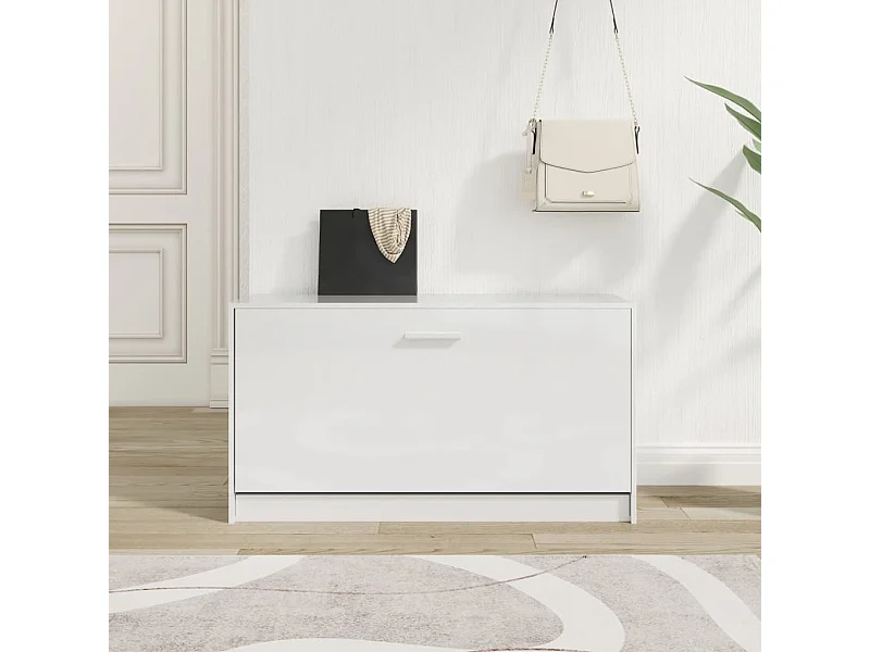 Schuhbank, glänzend weiß, 80 x 24 x 45 cm, Holzwerkstoff