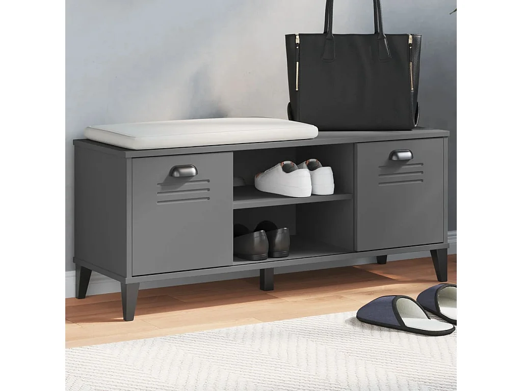 Banc à chaussures VIKEN gris anthracite bois massif de pin
