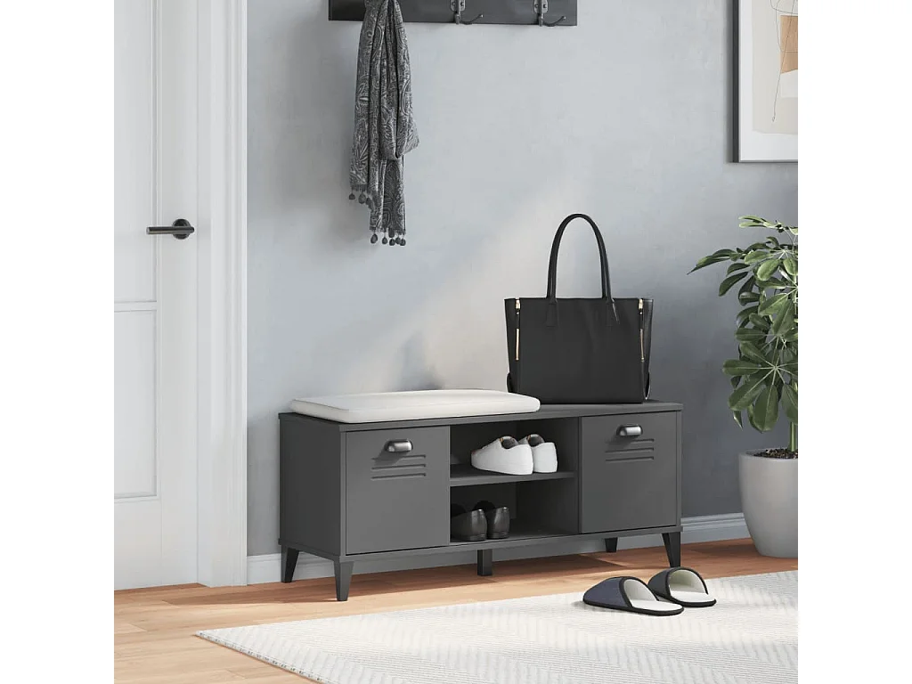 Banc à chaussures VIKEN gris anthracite bois massif de pin