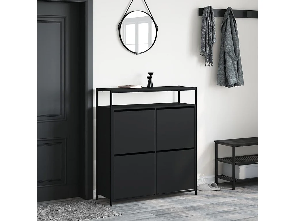 Armoire à chaussures 4 tiroirs rabattables noir 100x34x112 cm