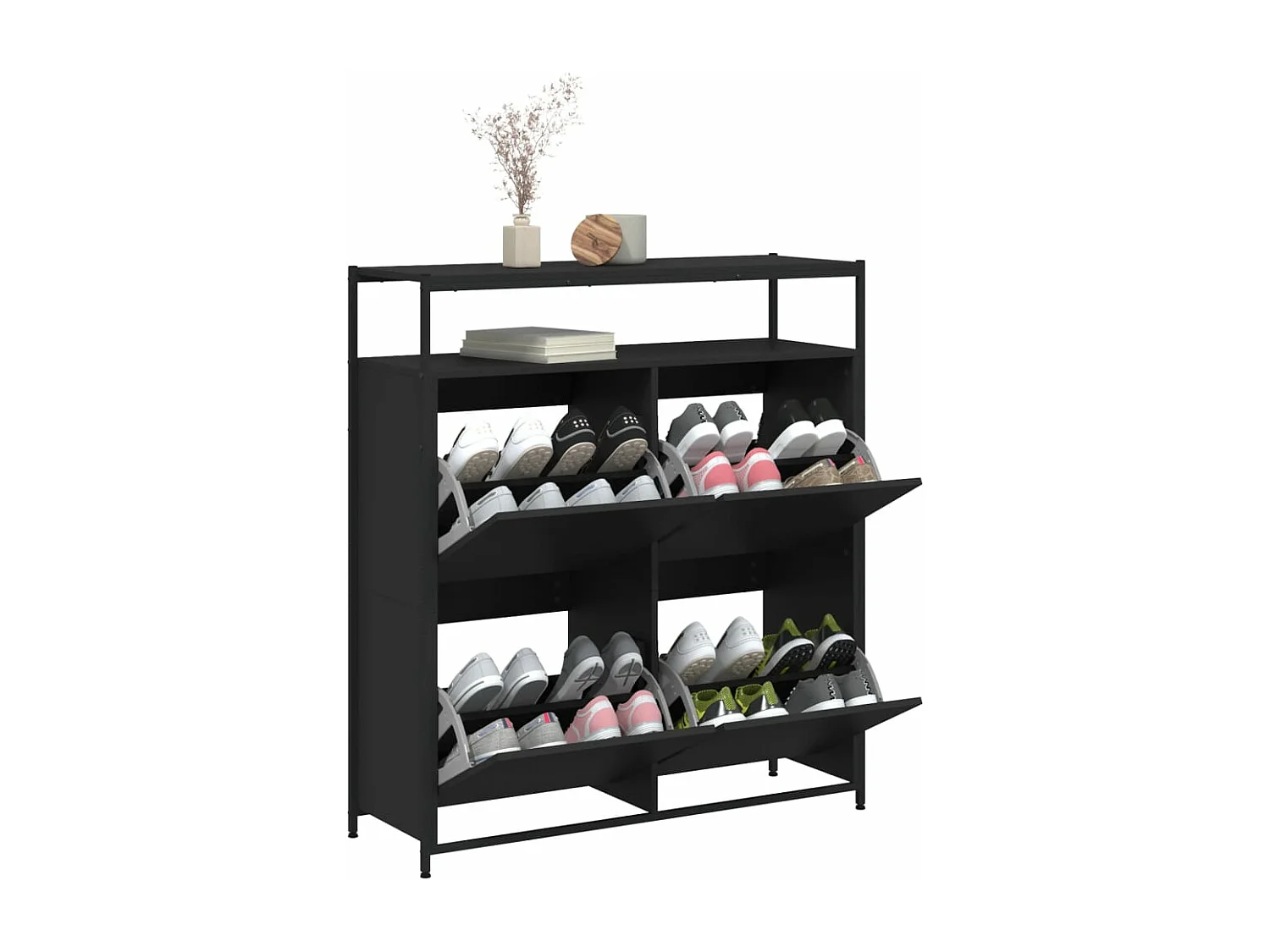 Armoire à chaussures 4 tiroirs rabattables noir 100x34x112 cm