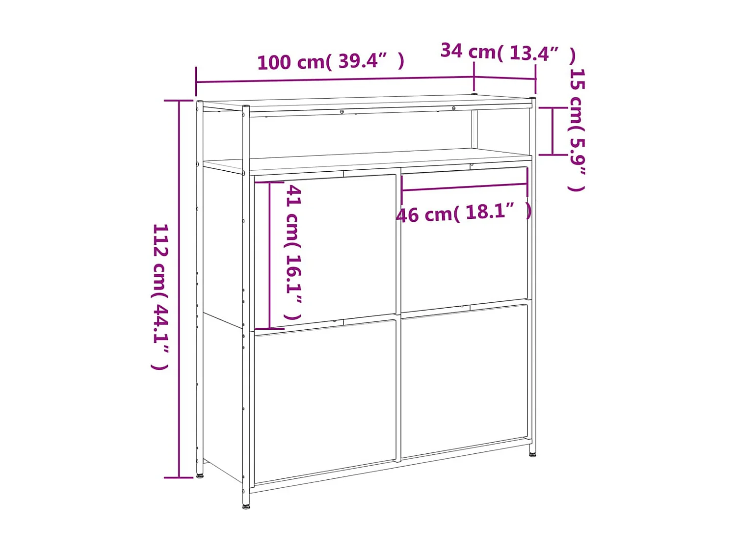 Armoire à chaussures 4 tiroirs rabattables noir 100x34x112 cm