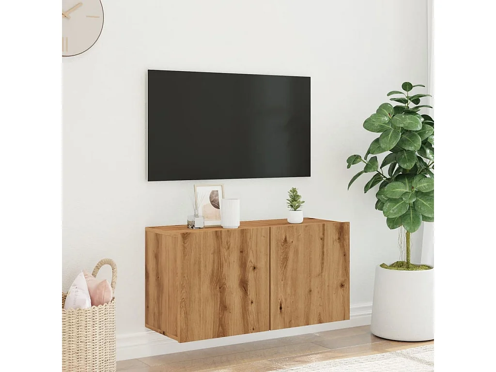 Meuble TV mural chêne artisanal 80x30x41 cm