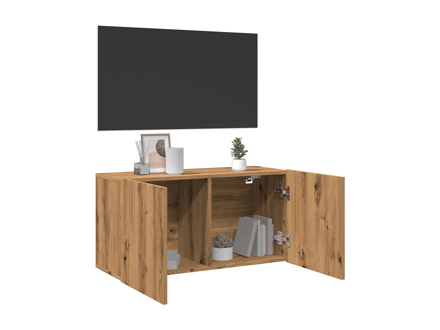 Meuble TV mural chêne artisanal 80x30x41 cm