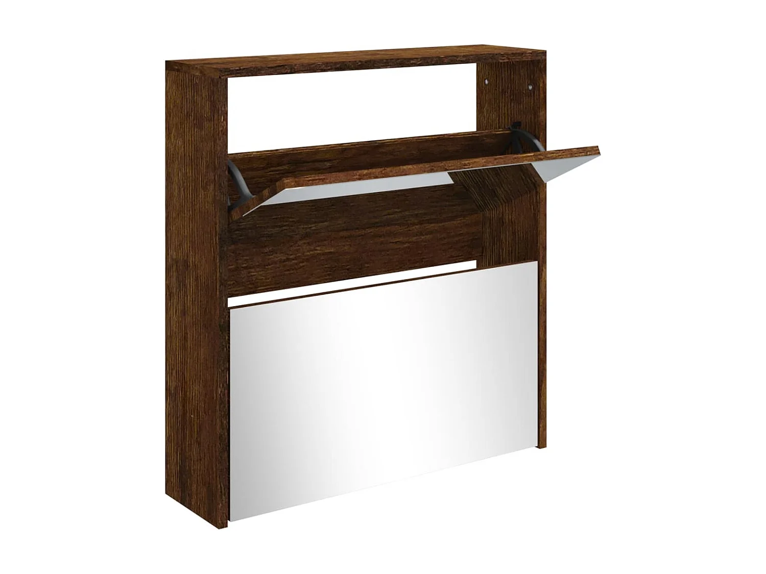 Scarpiera a 2 ripiani con specchio Rovere affumicato 63x17x67 cm