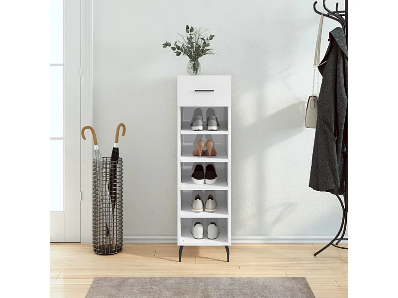 Armoire à chaussure Blanc brillant 30x35x105 cm Bois ingénierie