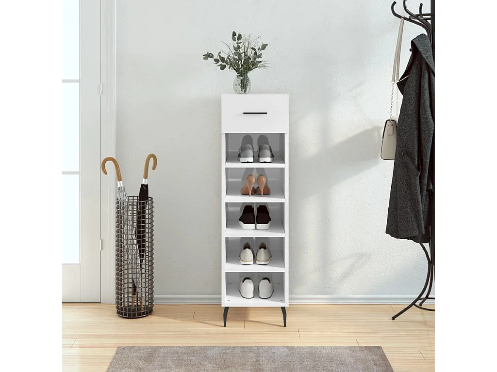 Schuhschrank, glänzend weiß, 30 x 35 x 105 cm, Holzwerkstoff
