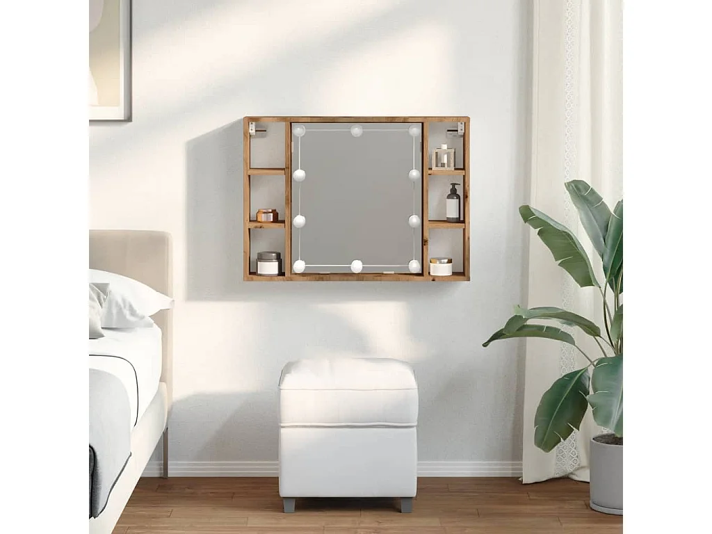 Armoire à miroir avec LED chêne artisanal 76x15x55 cm
