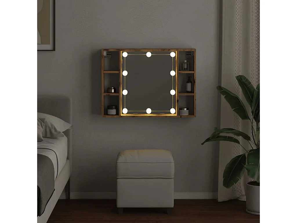 Armoire à miroir avec LED chêne artisanal 76x15x55 cm