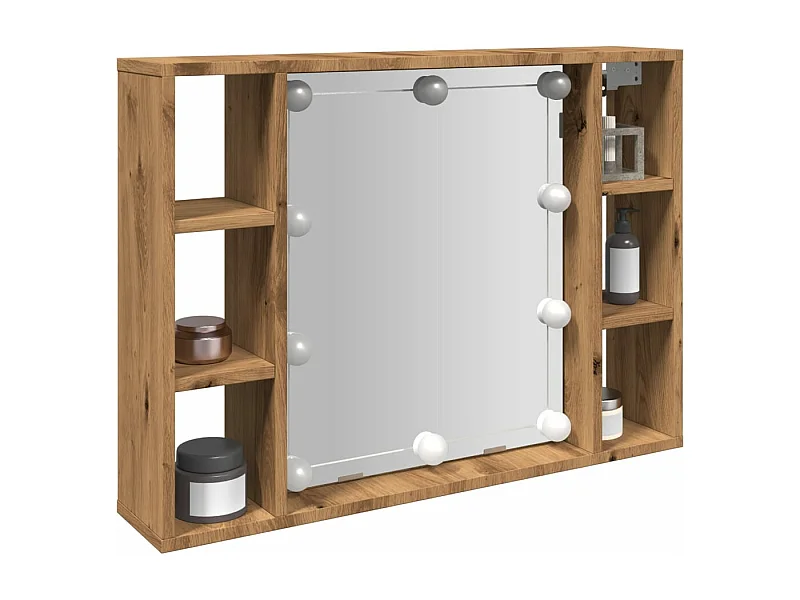 Armoire à miroir avec LED chêne artisanal 76x15x55 cm