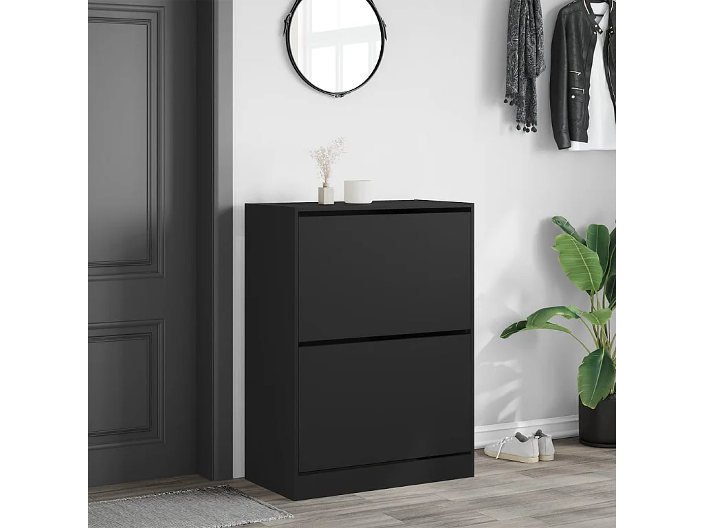 Armoire à chaussures 2 tiroirs rabattables noir 80x42x108 cm